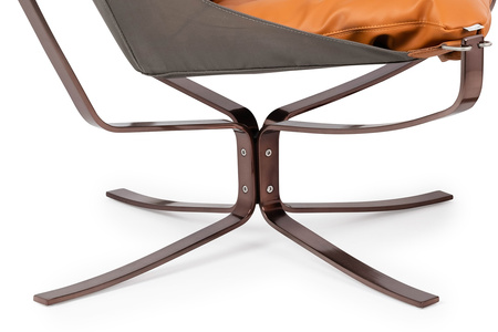 Fotel ARNI LOW z podnóżkiem pomarańczowy - ekoskóra, miedz