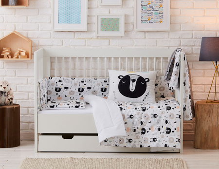 MISIE pościel z wypełnieniem i poduszką płaską (duży wzór - panel)