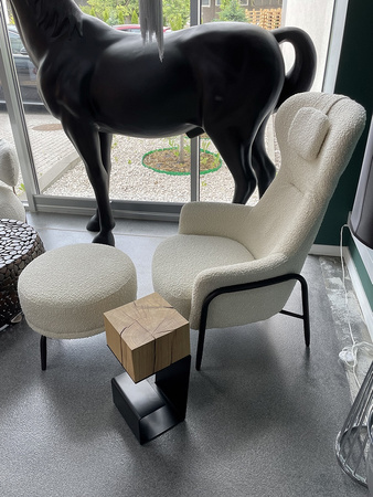 Fotel TEDDY GRAND z podnóżkiem beżowy - stal