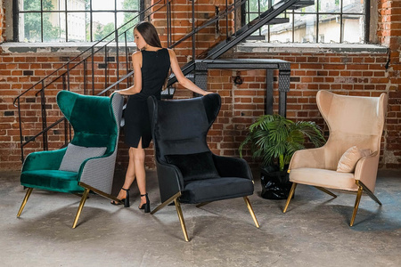 Fotel HAMPTON VELVET ciemny zielony - welur, metal