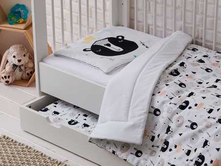 MISIE pościel z wypełnieniem i poduszką płaską (duży wzór - panel)