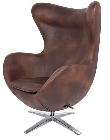 Fotel EGG SZEROKI PU brąz vintage koniak - podstawa stal