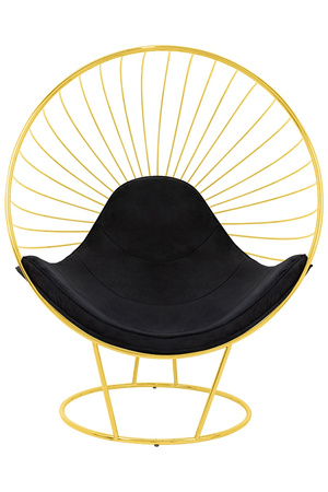 Fotel GABBIA STAND z podnóżkiem złoty - welur, stal