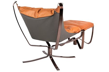 Fotel ARNI LOW z podnóżkiem pomarańczowy - ekoskóra, miedz