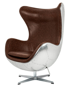 Fotel EGG AVIATOR PU brązowy - ekoskóra, metal