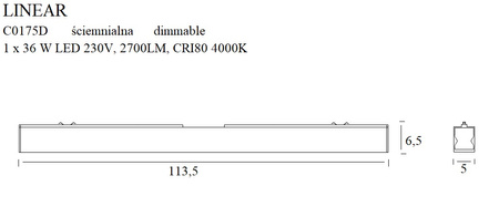 MAXLIGHT C0175D LAMPA SUFITOWA LINEAR BLACK 36W 3000K ŚCIEMNIALNA