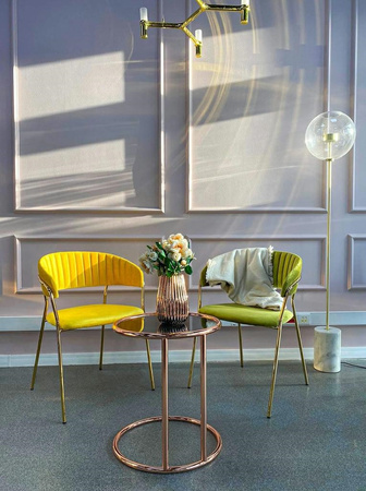 Krzesło MARGO żółte - welur, podstawa złota