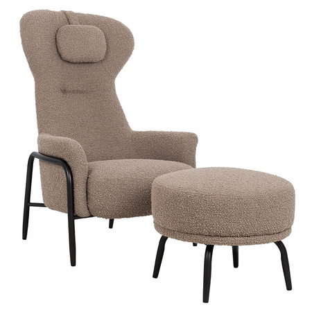 Fotel TEDDY GRAND z podnóżkiem ciemny brązowy - stal