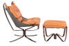Fotel ARNI LOW z podnóżkiem pomarańczowy - ekoskóra, miedz