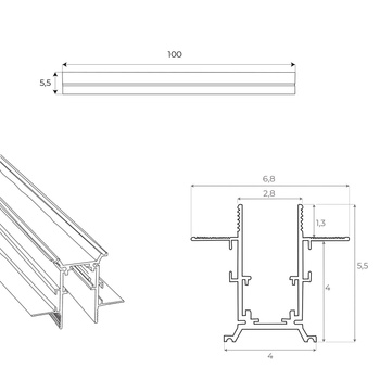 MAXLIGHT MT0006 SZYNA MAGNETYCZNA PODTYNKOWA, 1 METR, CZARNA