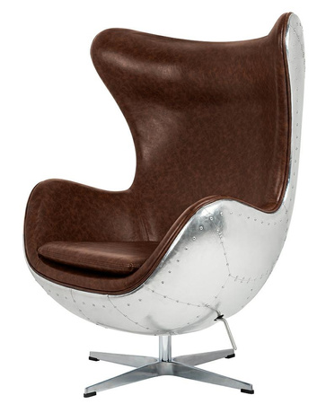 Fotel EGG AVIATOR PU brązowy - ekoskóra, metal