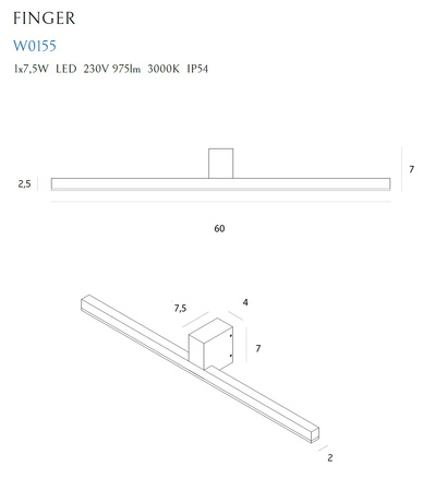 MAXLIGHT W0155 KINKIET FINGER 60 cm BIAŁY IP54