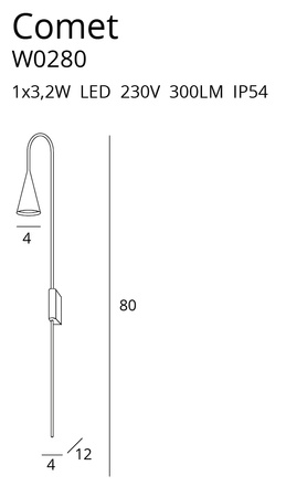 MAXLIGHT W0280 KINKIET COMET CZARNY, 3W LED, IP54