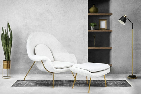 Fotel COZY TEDDY biały z podnóżkiem