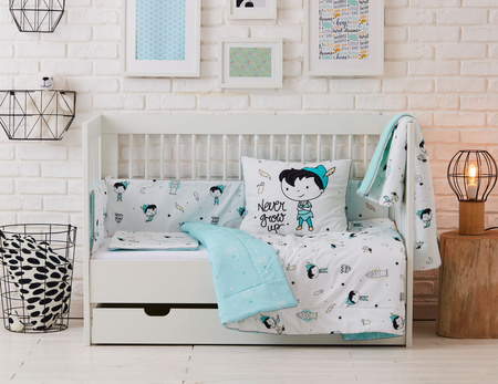 PIOTRUŚ PAN pościel z wypełnieniem i poduszką płaską (duży wzór - panel)