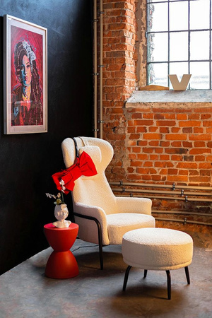 Fotel TEDDY GRAND z podnóżkiem beżowy - stal