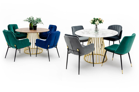 Stół GLAM MARBLE 110 - MDF, złota podstawa