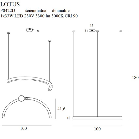 MAXLIGHT P0422D LAMPA WISZĄCA LOTUS 33W ZŁOTA ŚCIEMNIALNA