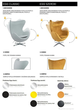 Fotel EGG CLASSIC VELVET granatowy - welur, podstawa aluminiowa