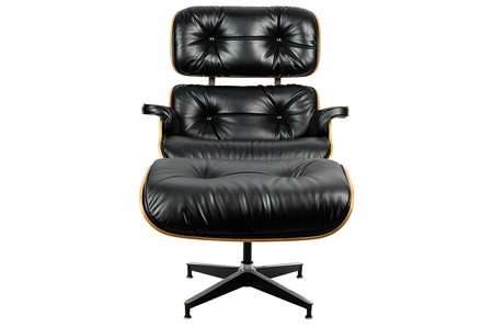 Fotel LOUNGE HM SOFT PREMIUM SZEROKI z podnóżkiem czarny - sklejka orzech, skóra naturalna