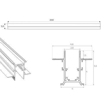 MAXLIGHT MT0007 SZYNA MAGNETYCZNA PODTYNKOWA, 2 METRY, CZARNA