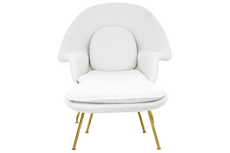 Fotel COZY TEDDY biały z podnóżkiem