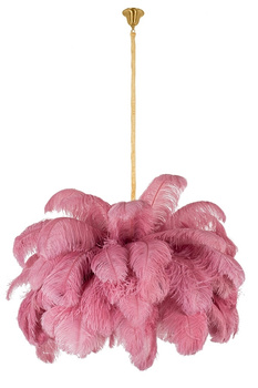 MOOSEE lampa wisząca TIFFANY 135 różowa mosiądz / naturalne pióra