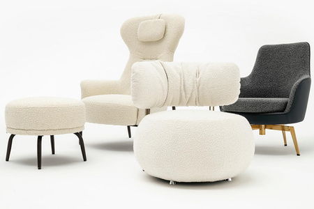 Fotel TEDDY GRAND z podnóżkiem beżowy - stal