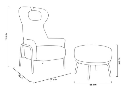 Fotel TEDDY GRAND z podnóżkiem ciemny brązowy - stal
