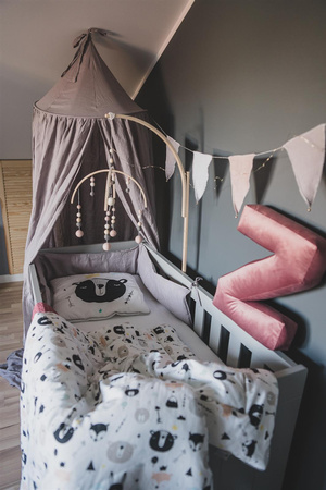 MISIE pościel z wypełnieniem i poduszką płaską (duży wzór - panel)