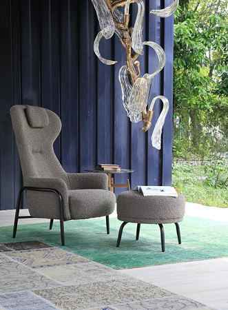 Fotel TEDDY GRAND z podnóżkiem ciemny brązowy - stal