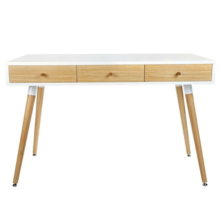 Biurko ARONE dąb - biały blat, dębowe szuflady i nogi