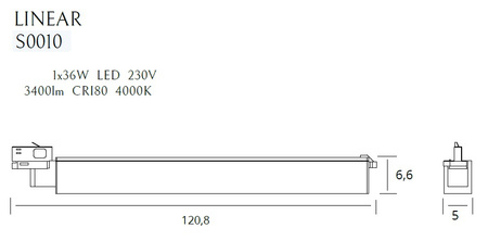 MAXLIGHT S0010 LAMPA DO SZYNOPRZEWODU LINEAR TRACK WHITE 36W 4000K