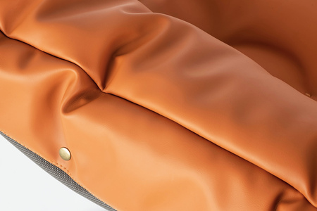 Fotel ARNI LOW z podnóżkiem pomarańczowy - ekoskóra, miedz