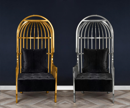 Fotel LORD złoty - poduszka czarny velvet