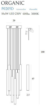 MAXLIGHT P0205D LAMPA WISZĄCA ORGANIC 10x1 MIEDŹ MAŁA ŚCIEMNIALNA