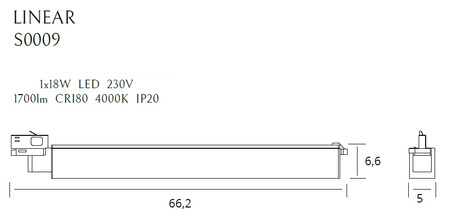 MAXLIGHT S0009 LAMPA DO SZYNOPRZEWODU LINEAR TRACK WHITE 18W 4000K