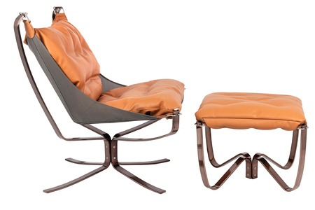 Fotel ARNI LOW z podnóżkiem pomarańczowy - ekoskóra, miedz