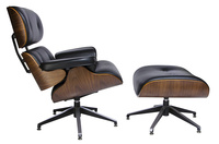 Fotel LOUNGE czarny / orzech z podnóżkiem